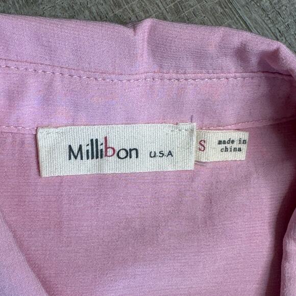 MILLIBON Women’s Pink Button Front Long Sleeve Shirt - Picture 2 of 8